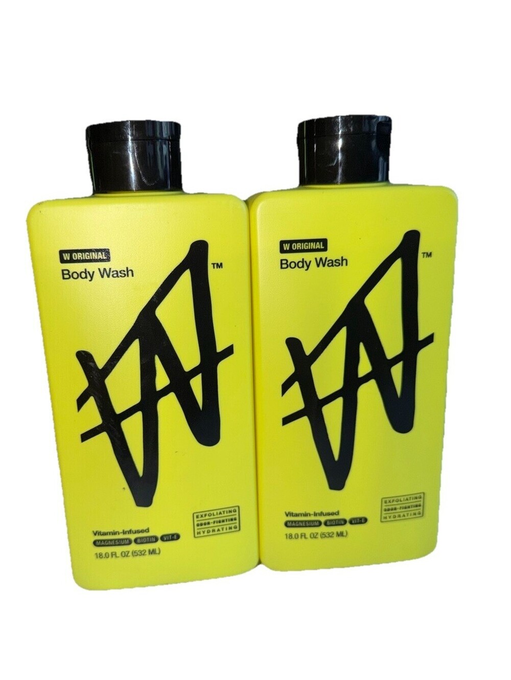 W Original Body Wash Vitamin-Infused Magnesium Biotin Vit-E 18oz 2-Pack Yellow